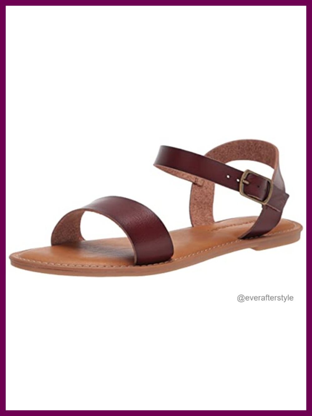 Faux Leather Two Strap Buckle Sandal with Adjustable Ankle Strap
